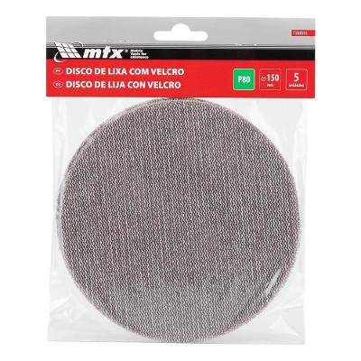 Disco de Lixa Telado com Velcro Grão 80 150mm Vermelho Kit 5 Unidades MTX