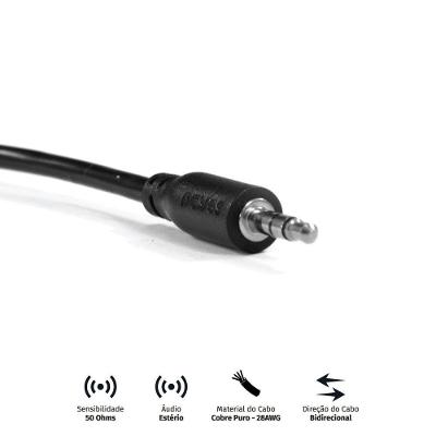 Cabo de Áudio P2 3,5MM macho-macho P35M-06 60CM Cobre Puro 28 AWG AUX 50 OHMS Pcyes