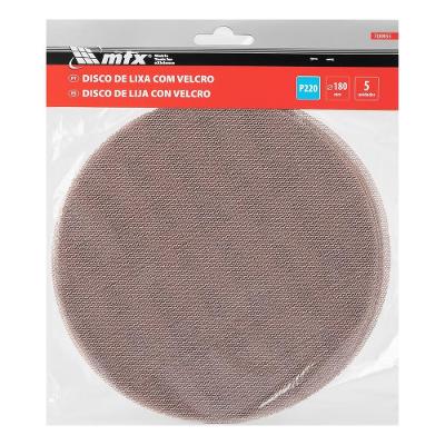 Disco de Lixa Telado com Velcro 180mm Grão 220 Kit 5 Peças Vermelho MTX