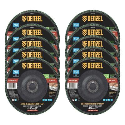 Disco de Desbaste Flap 180mm 22,2mm Grão 120 para Lixamento Profissional Amarelo Denzel