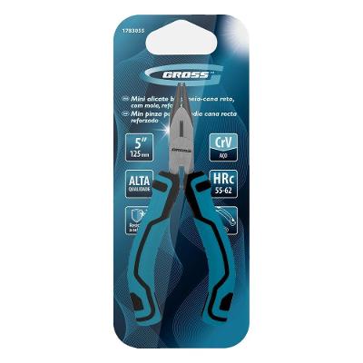 Mini Alicate de Bico Meia-Cana Reto 5'' 125mm Fosfatizado Azul para Precisão Gross