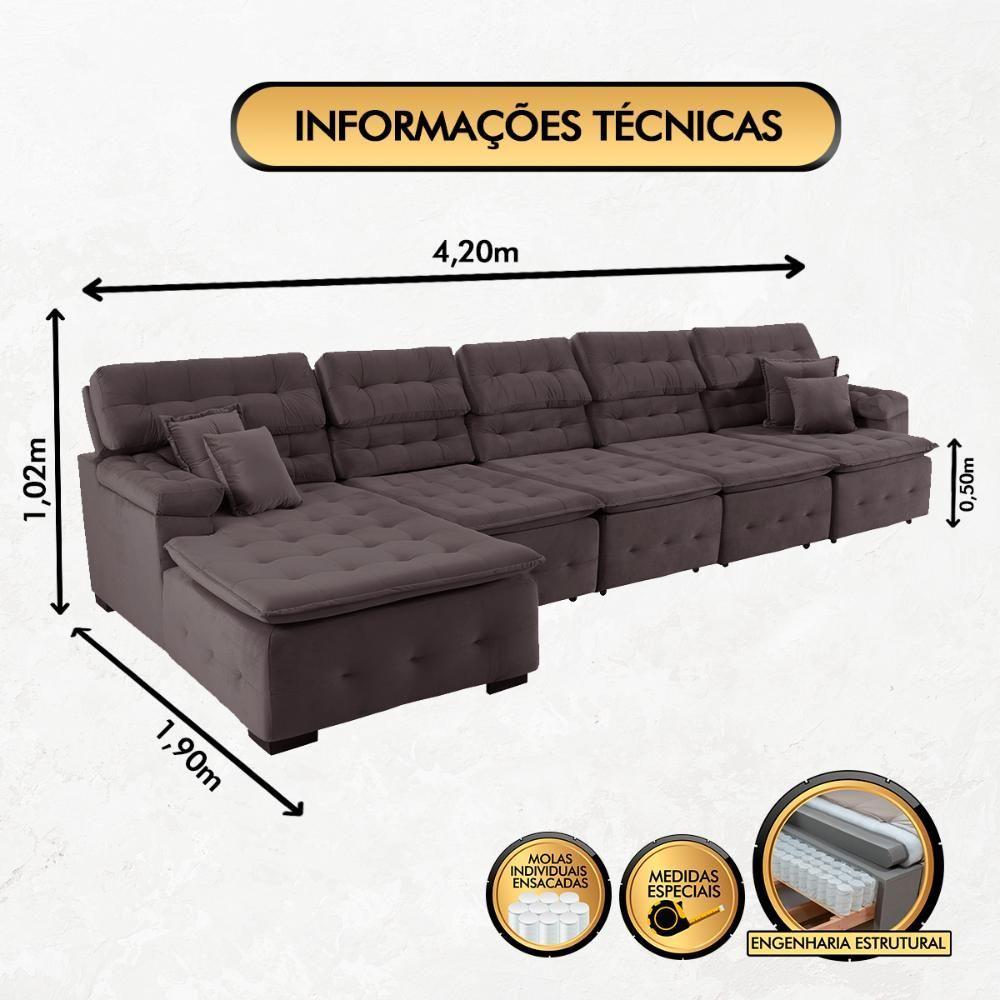 Sofá Orlando 4.20x1.90m Com Chaise, Retrátil E Reclinável - Marrom - 5