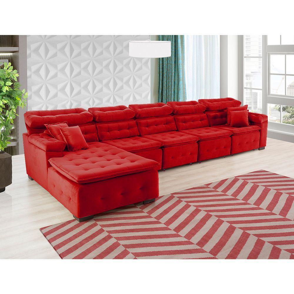 Sofá Orlando 4.20x1.90m Com Chaise, Retrátil E Reclinável - Vermelho - 1
