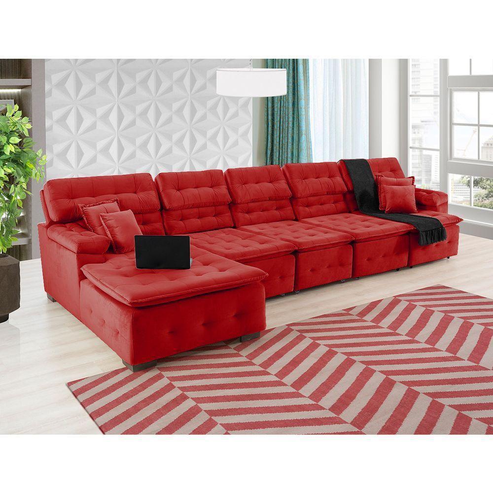 Sofá Orlando 4.20x1.90m Com Chaise, Retrátil E Reclinável - Vermelho - 5