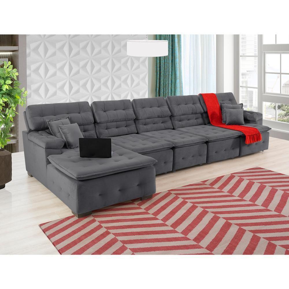 Sofá Orlando 4.20x1.90m Com Chaise, Retrátil E Reclinável - Chumbo - 2