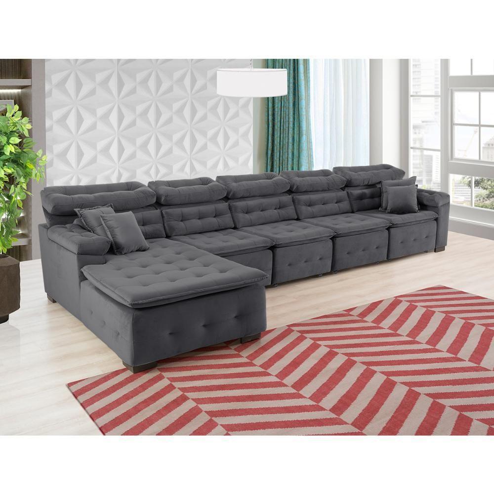 Sofá Orlando 4.20x1.90m Com Chaise, Retrátil E Reclinável - Chumbo - 7