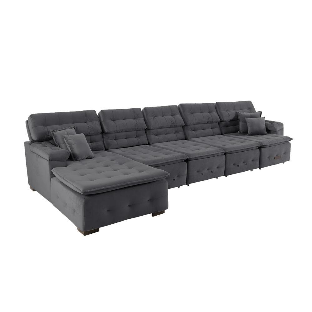 Sofá Orlando 4.20x1.90m Com Chaise, Retrátil E Reclinável - Chumbo - 8