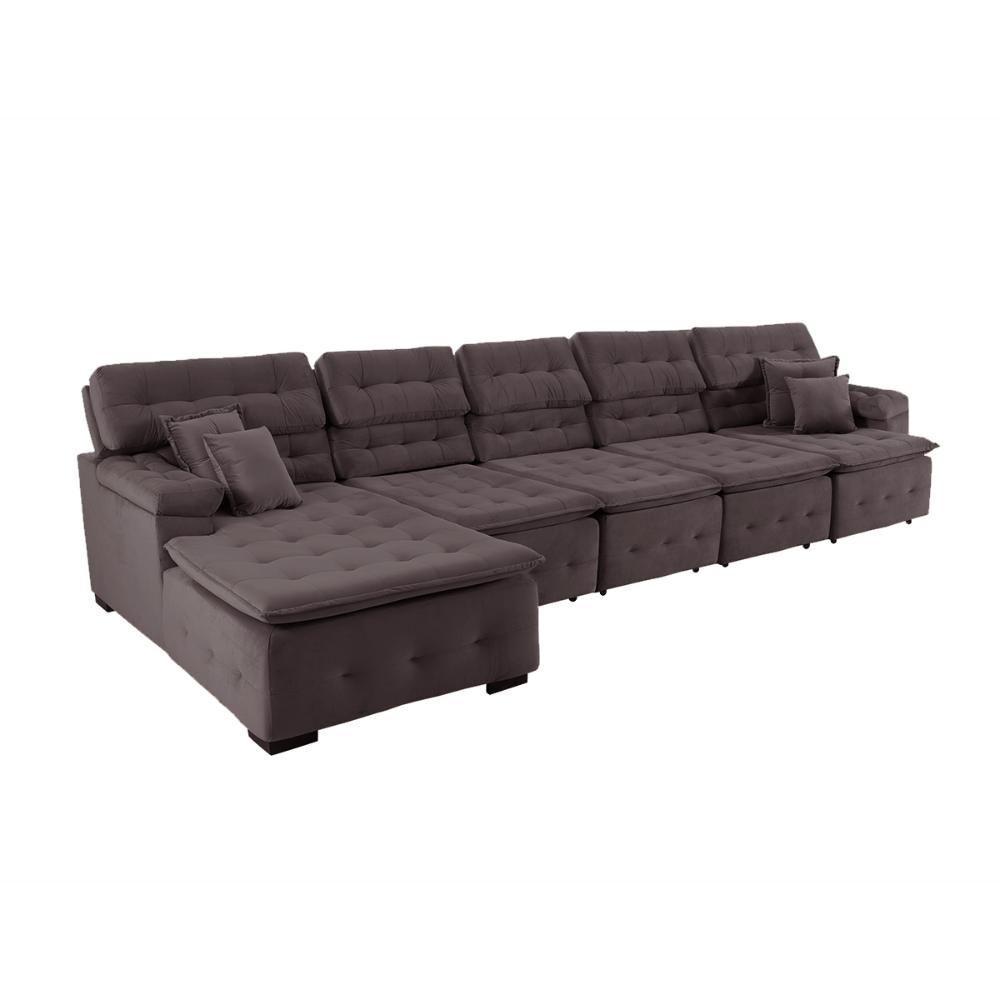 Sofá Orlando 4.20x2.10m Com Chaise, Retrátil E Reclinável - Marrom - 8