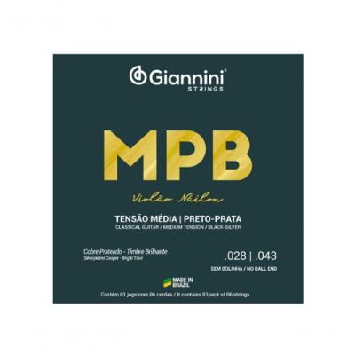 Encordoamento Para Violão Nylon Preto-prata Tensão Média Sem Bolinha Genwbs