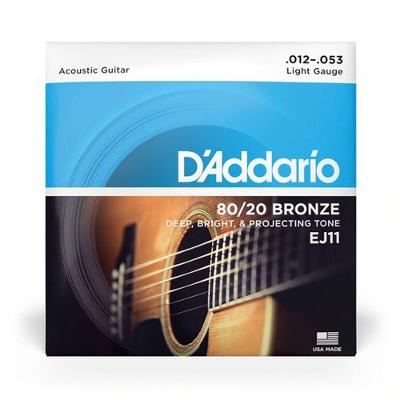 Encordoamento para Violão de Aço EJ11 012 Cordas Bronze 80-20 Som Cálido e Rico D'Addario