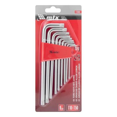 Jogo de Chaves Torx Longas 123069 T10 a T50 9 Peças em Aço Cromo Vanádio com Suporte MTX