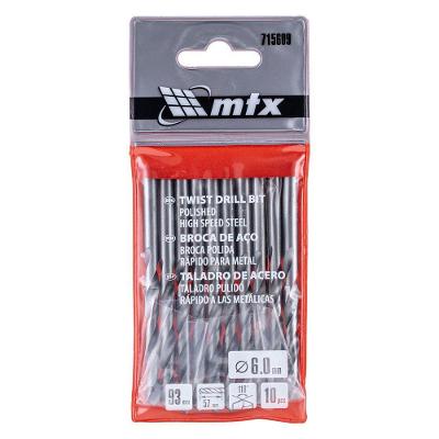 Jogo de Broca Aço Rápido para Metal 6mm 10 Peças HSS 715609 Mtx