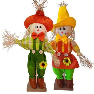 Espantalho Decorativo para Mesa Junino Caipira Girassol em Bambu Poliéster e Papel 42CM 2 Unidades