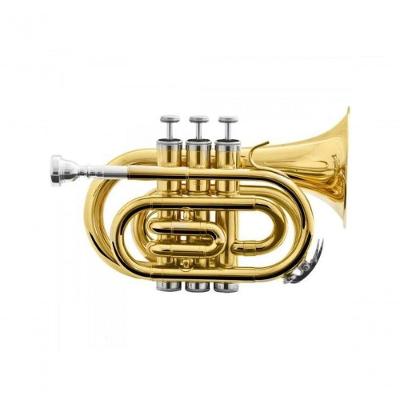 Trompete Bb HMT-500L Pocket com Válvula de 3 Pistões em Cuproníquel Laqueado Dourado Harmonics