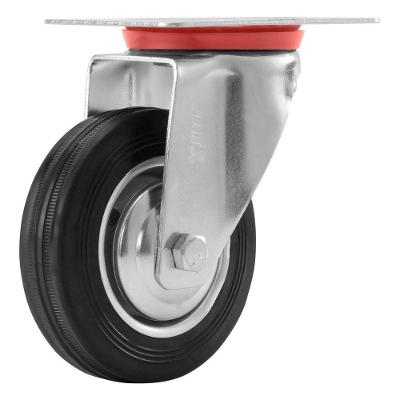 Rodízio Giratório Borracha Preta 100mm 55kg 4 Polos para Uso Industrial Leve MTX