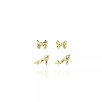 Brinco Floratta Joias Duo de Sapatinho e Laço Folheado em Ouro 18k 0 e 6cm Dourado Feminino