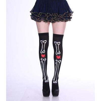 Meia Calça 7-8 Cosplay Halloween 90% Nylon e 10% Spandex Tamanho Único 1 Par Preto Coração Esqueleto