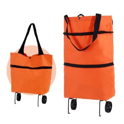 Bolsa de Compras Dobrável com Rodas OEM em Tecido 35cm X 28cm Laranja para Feira e Mercado