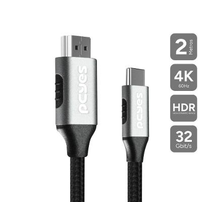 Cabo USB Tipo-C para HDMI Puch2p 2M com Suporte a 8K 60HZ e 4K 144HZ Preto Pcyes