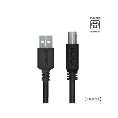 Cabo USB para Impressora PUABM2-3 USB a 2.0 para USB B 2.0 3M Cobre Puro Pcyes