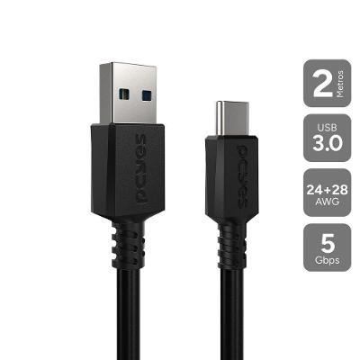 Cabo USB a 3.0 PUCAP3-2 Macho para USB Tipo-C 2 METROS Desempenho Profissional Preto Pcyes