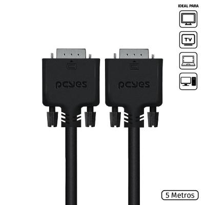 Cabo de Vídeo Vga 15 Pinos 5m Puro Cobre 28 Awg Alta Resolução 1280x1024p Pcyes