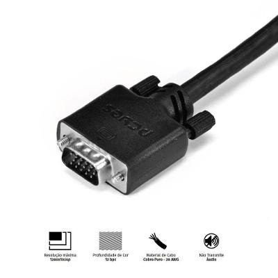 Cabo de Vídeo VGA 15 Pinos 2M Macho para Macho Cobre Puro 28 AWG Alta Resolução Pcyes