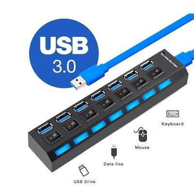 Hub USB 3.0 Tira de Extensão 7 Portas com Interruptor Individual Preto OEM
