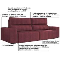 Sofá Retrátil 214cm Leonel Suede Bordô Gran Belo - 4