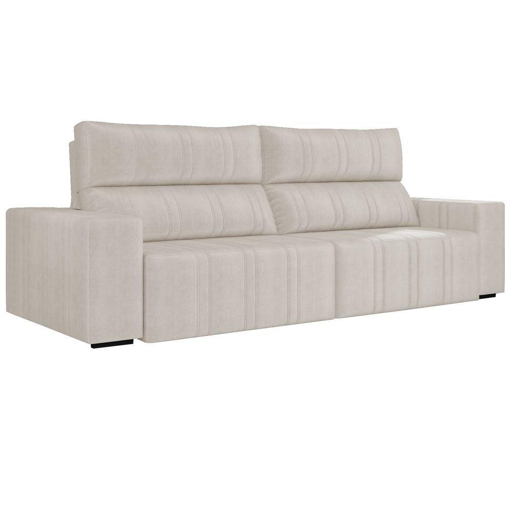 Sofá Retrátil 214cm Leonel Suede Bege Gran Belo - 1