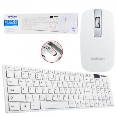 Kit Teclado e Mouse sem Fio TE123 BK-S1100 1600DPI Alcance Até 10 Metros Branco Exbom