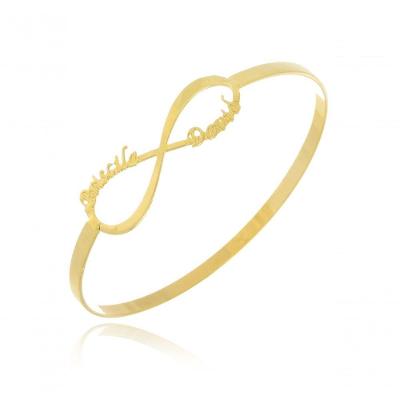 Pulseira Rígida Floratta Joias com Infinito e Nome do Casal Folheado em Ouro 18K