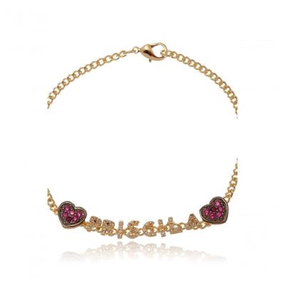 Pulseira Personalizada Floratta Joias Pulseira com Nome e Corações Trabalhados em Zircônia [F027]