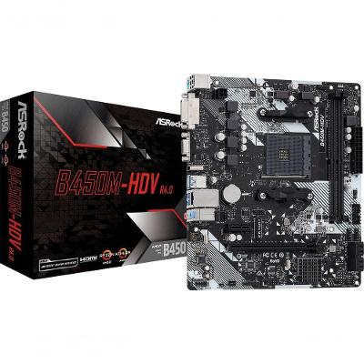 Placa-mãe B450M-HDV R4.0 AM4 DDR4 Até 64GB Matx com HDMI DVI-D D-Sub M.2 Asrock