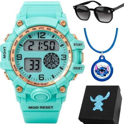 Relógio Infantil Digital com Óculos de Sol Gênero Menina Kids Tipo LED Pulseira Silicone