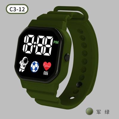 Relógio Digital Infantil Unicórnio Estudante Pulseira Plástica Impermeável Verde Escuro OEM