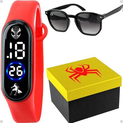 Kit Relógio Digital Infantil com Óculos de Sol Orizom Kids Homem-Aranha com Caixa Temática Vermelho