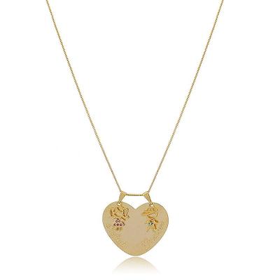 Colar Floratta Joias de Coração com Filhos com Zircônia [F027] Banhado em Ouro 18k Feminino