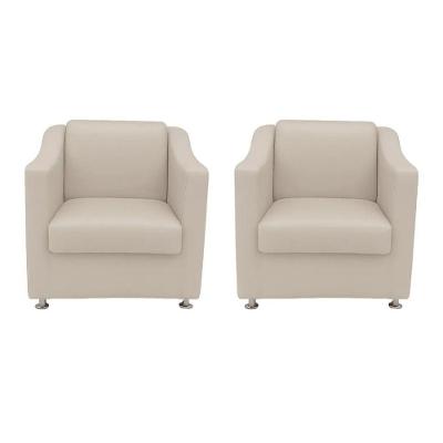 Kit 2 Poltronas Sofia Decorativa Para Recepção Bege Corino