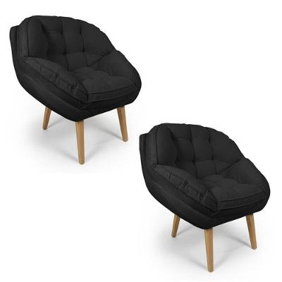 Kit 2 Poltronas Marcela Bouclê Pés Palito Espuma D-23 Preto Pallazio