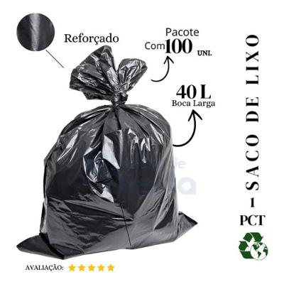 Saco de Lixo 40L Reforçado Preto Pacote com 100 Unidades Higipack