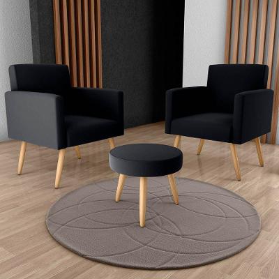 Conjunto 2 Poltronas E 1 Puff Dallas Sala Veludo Inca Preto Matrix