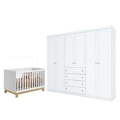 Berço Americano Mini Cama Q Encanto Slim com Guarda Roupa Casal MDP Branco Qmovi