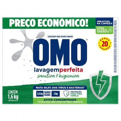 Sabão em Pó Lavagem Perfeita Sanitiza e Higieniza Concentrado 1,6KG para Roupas OMO