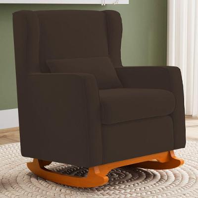 Poltrona Decorativa Zoe Base Balanço Suede Confortável Marrom Abmaza