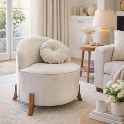 Poltrona Decorativa Puff Luxo com Almofada Veludo Confortável Bege Anyben