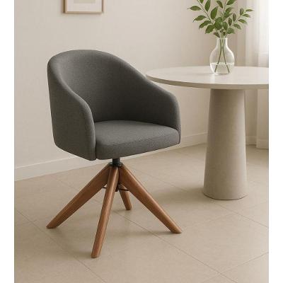 Poltrona Giratória Zara Encosto Curvado Linho Conforto Ergonômico Castanho Exclusiva Home &