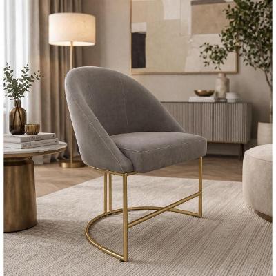 Poltrona Decorativa Lua em Veludo com Pés Metálicos Dourados Cinza Virtual Móveis
