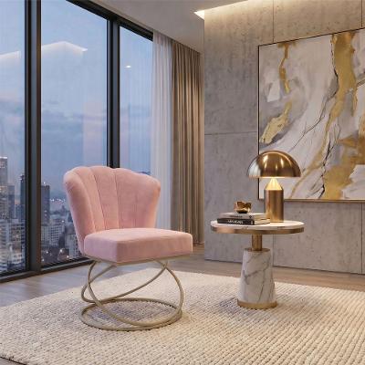 Poltrona Decorativa Estofada Base Aramado em Aço Encosto Concha Champagne e Rosê Mobília Decor
