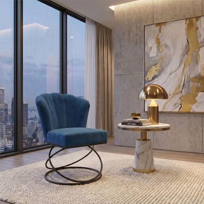Poltrona Decorativa Estofada Base Aramado Aço Industrial Veludo Azul Marinho Mobília Decor